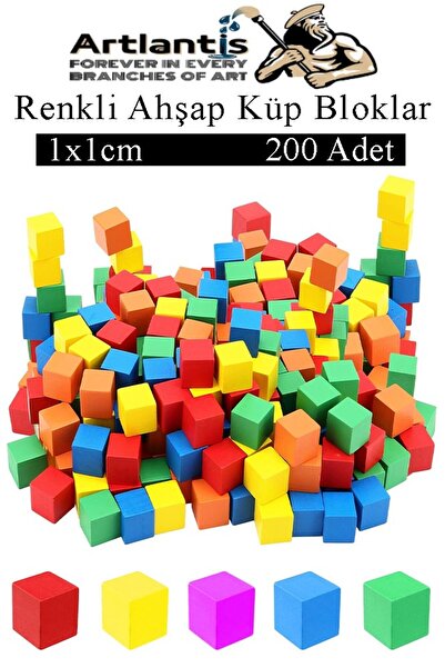 Artlantis Renkli Ahşap Küp Bloklar 1x1x1cm 200 Adet Ahşap Renkli Kare Blok Eğ...