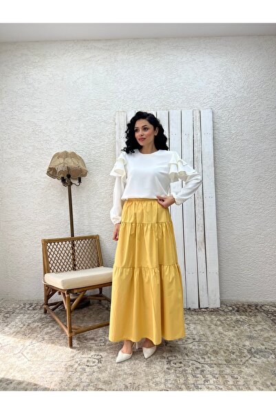 KÜÇÜĞÜM BUTİK Mustard Poplin Layered Skirt