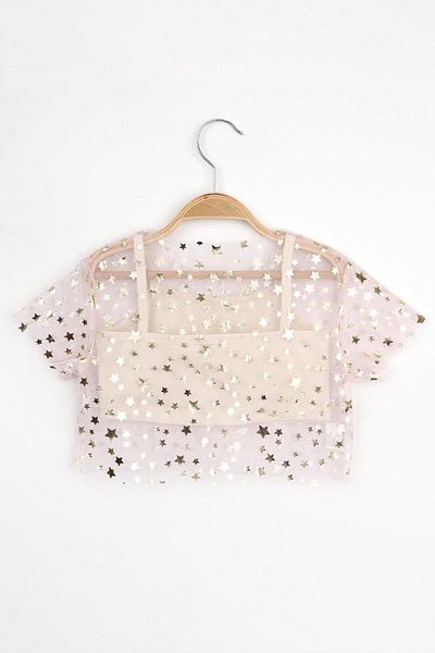 Le Mabelle Powder Star Printed Girl's Tulle Crop