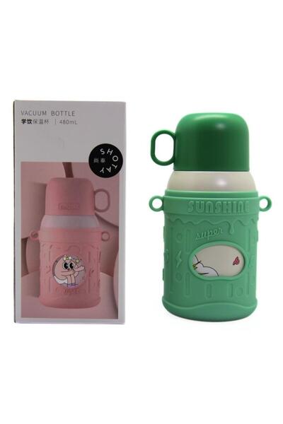 Shotay Cartoon Çelik Termos Matara Çocuk 480Ml Yeşil