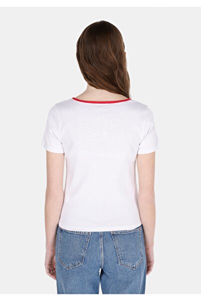 Colin's Slim Fit Square Collar Embroidered Women's White Short Sleeve T-Shirt