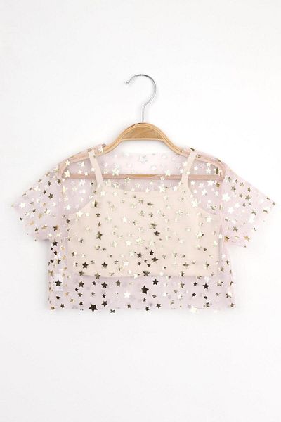 Le Mabelle Powder Star Printed Girl's Tulle Crop