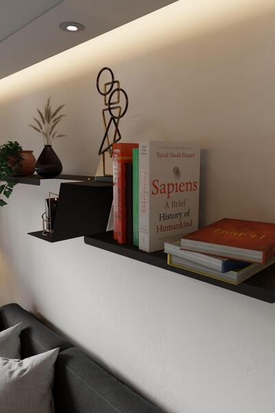 risingmaber Siyah Metal Duvara Monte 3 Parça Duvar Rafı, Uçan Duvar Rafı ve Kitaplık Rafı MT117S