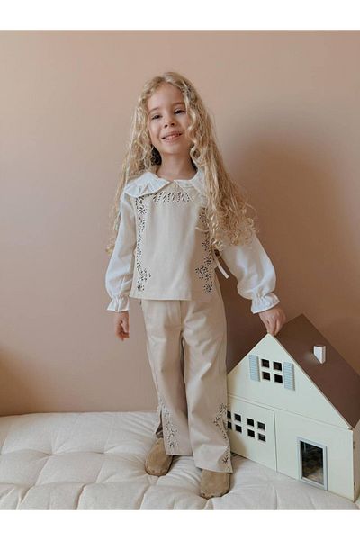 le petit sole Girl's Pants, Vest and Shirt Embroidered 3-Piece Set