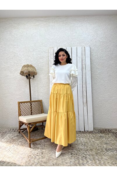 KÜÇÜĞÜM BUTİK Mustard Poplin Layered Skirt