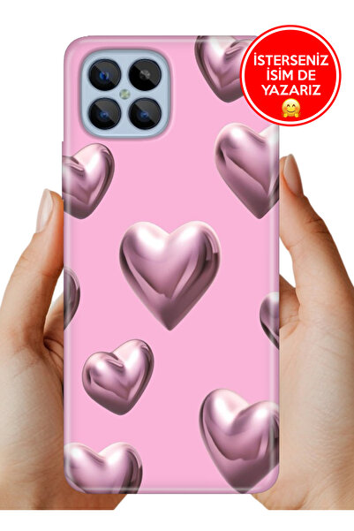 omix X600 Kılıf Desenli Rubber Kamera Korumalı Silikon Platin Kalp