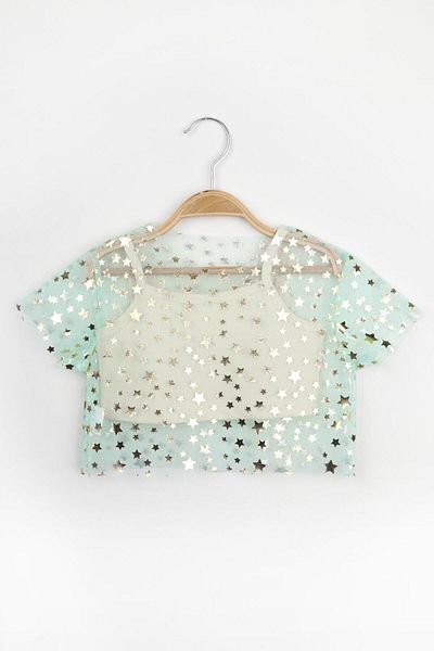 Le Mabelle Mint Star Printed Girl's Tulle Crop