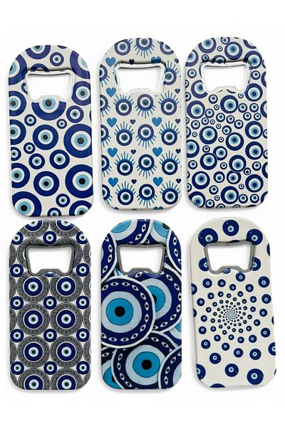 GALATA GIFT Evil Eye Beaded Magnet Six 6 Bottle Opener Refrigerator Set