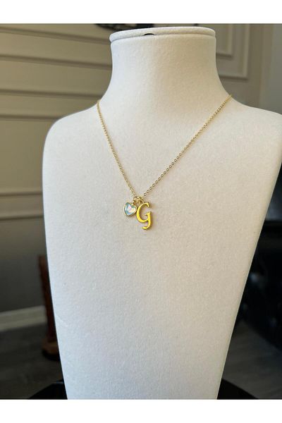 Store G Letter Necklace - with Heart Charm and Chain
