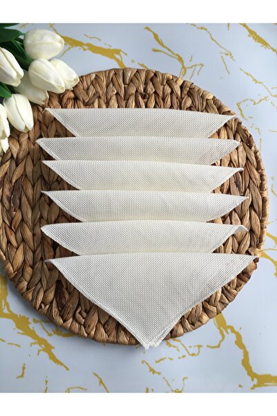 Etuval Linen 6 Adet Overloklu Sunumluk Peçete,Kokteyl Peçete,Kahve Peçetesi,S...