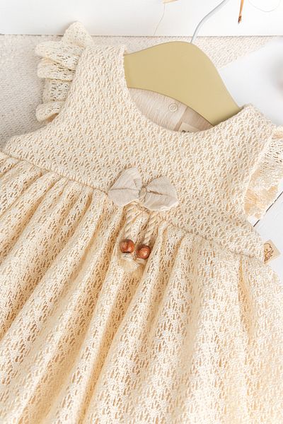 Babymod Beige Baby Girl Body Dress - Lace Detail