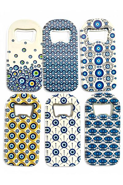 GALATA GIFT Evil Eye Beaded Magnet Six 6 Bottle Opener Refrigerator Set