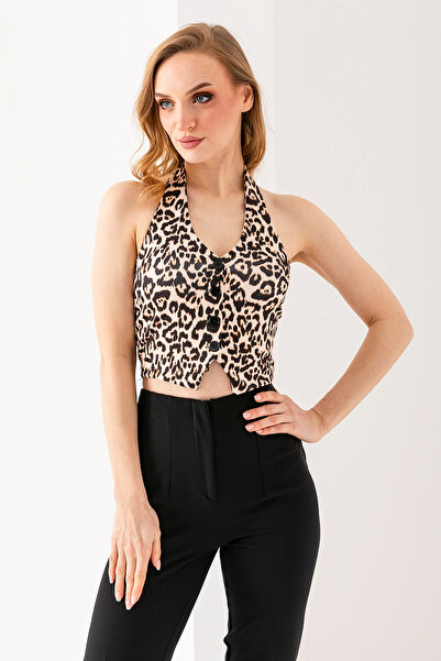 GİYSA Women's Leopard Buttoned Ribbed Vest 25Y 2425