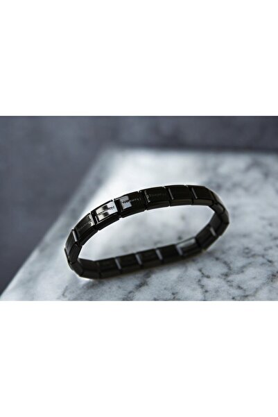 staınless steel سوار ستيل مرن إيطالي مكتوب باللون الأسود – إكسسوار أنيق ومريح للجنسين - 17 سم