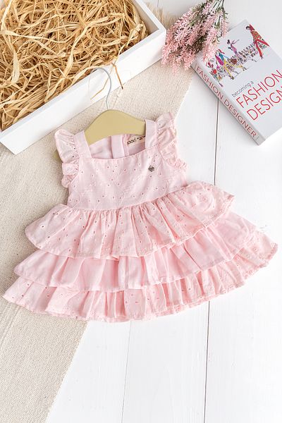 Babymod Pink Three Layer 100% Cotton Baby Girl Dress Birthday Custom