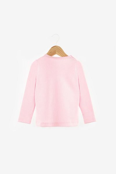 Le Mabelle Pink Heart Embroidered Ribbed Girl's T-Shirt