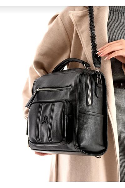 eflanmoda Mega Black Women's Multi-Compartment Hand Shoulder and Backpack