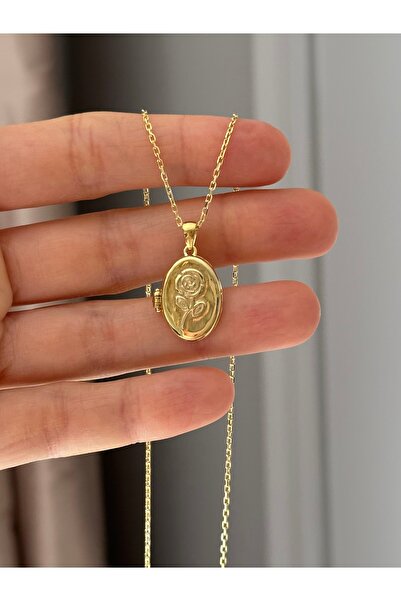 emy by emel luxury silver jewelry Altın Kaplama Gül Desenli Kapaklı Madalyon ...