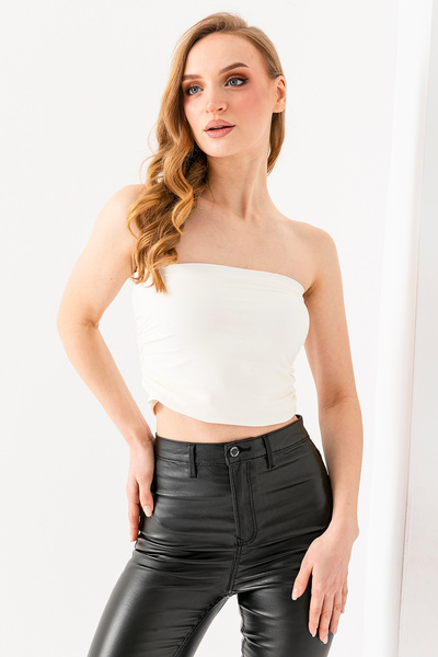 GİYSA Γυναικεία μπλούζα με κορδόνι στράπλες Λευκή - 2960