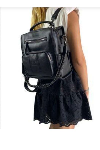 eflanmoda Mega Black Women's Multi-Compartment Hand Shoulder and Backpack