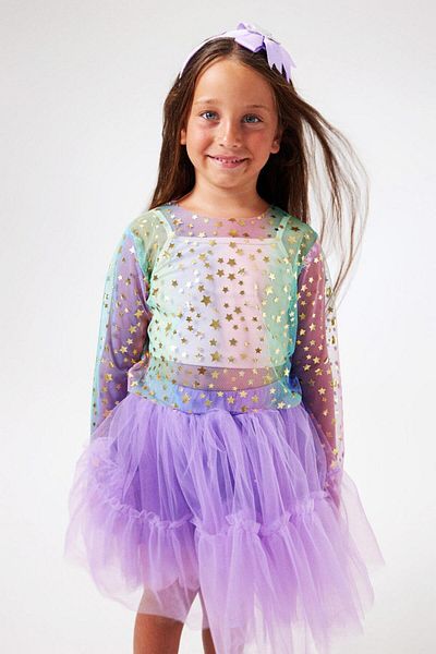 Le Mabelle Star Patterned Colorful Girl's Crop Top - Long Sleeve