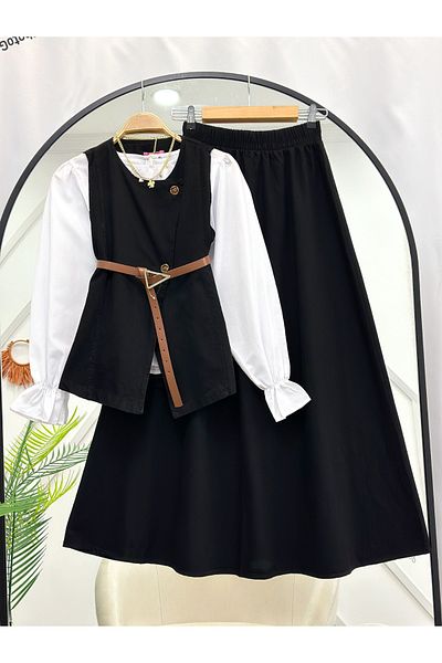 YEDİLALE Denim Vest Skirt Double Set [Belt Included, Except Shirt]