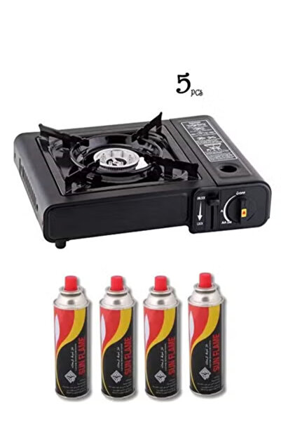 co arma Portable Camping Gas Stove Set with 5 Pieces Butane Gas Cartridge Burner