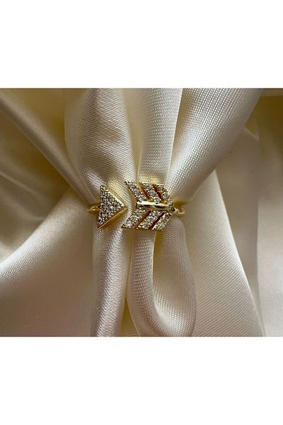 Goche Bijuteri Adjustable Zircon Stone Gold Color Ring (Triangle-Spike Model)