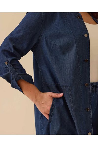 Gala-Xi Women's Plus Size Full Length Snap Fastener Long Thin Jean Fabric Tunic 10002512214005