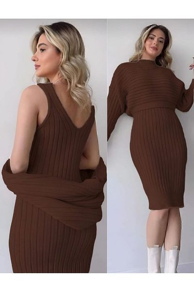 FLEX FASHION Trend Popular Κοστούμι 2 τεμαχίων σε καφέ πλεκτό