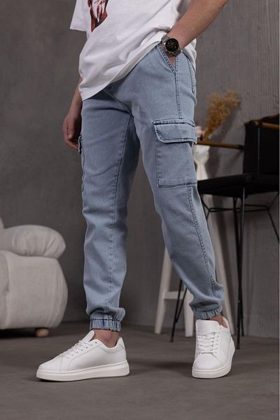 Oksit Pantaloni cargo din denim din lycra slim cu picioare și talie elastică