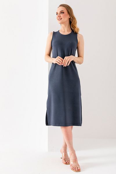 GİYSA Women's Crew Neck Sleeveless Slit Dress, Anthracite - 25Y 6267