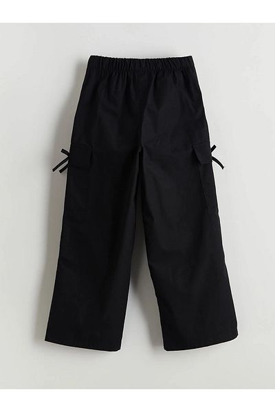 LC Waikiki Kids Black Elastic Waist Bow Detailed Girls Cargo Pants