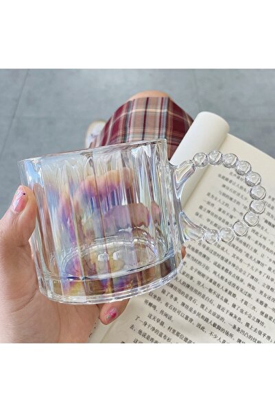 Binbirdemet كوب زجاجي ملون مموج ريترو بمقبض 300 مل