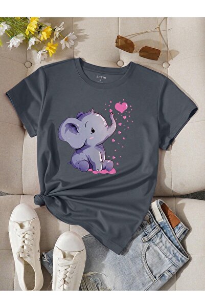 OVER HEAD Ženski slatki slon Štampano veliki T-shirt