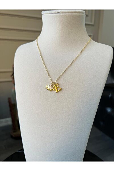 Store E Harf Kolye Sevimli Fil Charmlı Çelik Zincirli Şans Kolye