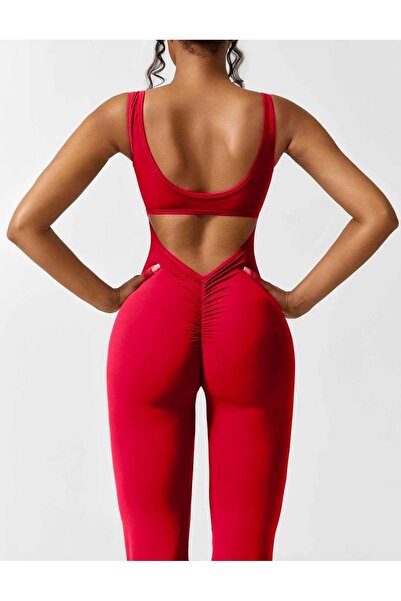 hipnoz butik női búvárszövet hátul mélyen dekoltált harisnyatartó jumpsuit