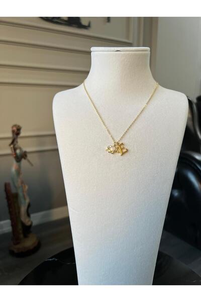 Store E Harf Kolye Sevimli Fil Charmlı Çelik Zincirli Şans Kolye