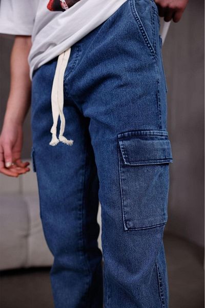 Oksit Pantaloni cargo din denim din lycra slim cu picioare și talie elastică