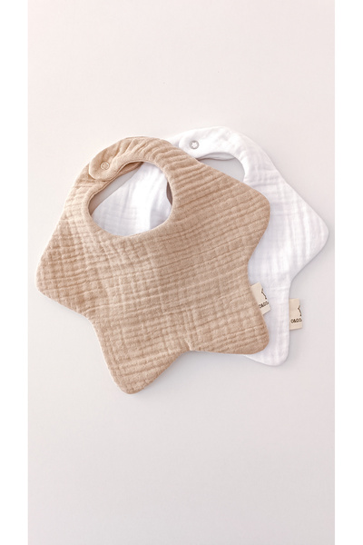 O&G Collection 2'li Yıldız Beige-byz 100% قطن عضوي 8 طبقات من الموسلين مريلة ...
