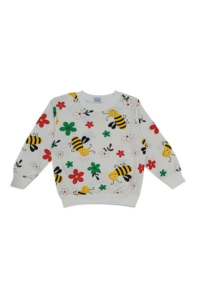 demir kids Girl's Bee and Flower Printed Seasonal Cotton Ecru Pajama Set