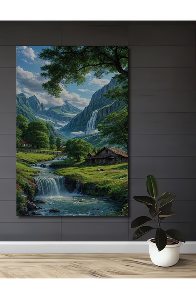 Teona Ahşap Dağ Manzaralı Ahşap MDF Dekoratif Dikdörtgen Ev,İşyeri Duvar Tablo