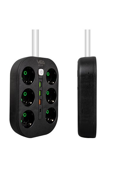 Monte Lua 6-Plus Surge Protected Socket, 1.5 Meter Cable, 3 X Usb, 1 X Type-C Pd Input, Group Socket,