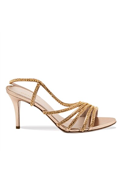 Gedebe Sandale cu toc cu bretele din piatră aurie Rose Gold