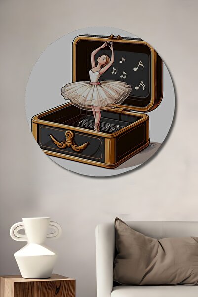 Teona Ahşap Balerin Müzik Kutusu Dekoratif Ahşap MDF Yuvarlak Ev,İşyeri Duvar...