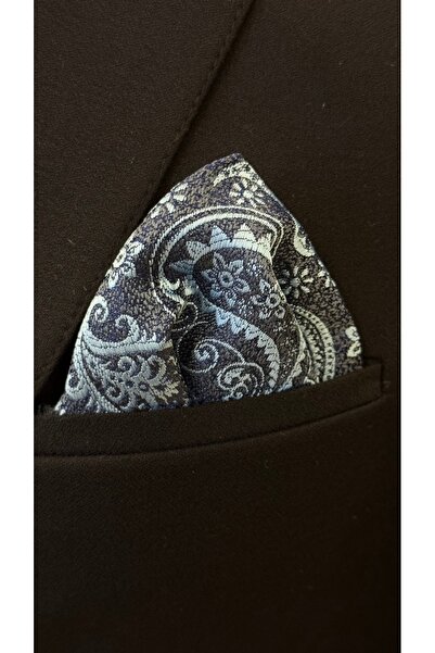 Dearmise Premium γραβάτα και μαντήλι με γκρι & μπλε σχέδιο σάλι με κουτί δώρου