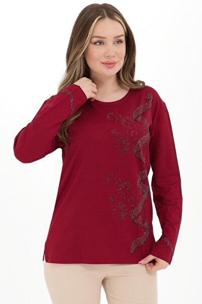 Ravencia Bluză de damă cu gât mijlociu din viscoză, cu model înfășurat, roșu ...