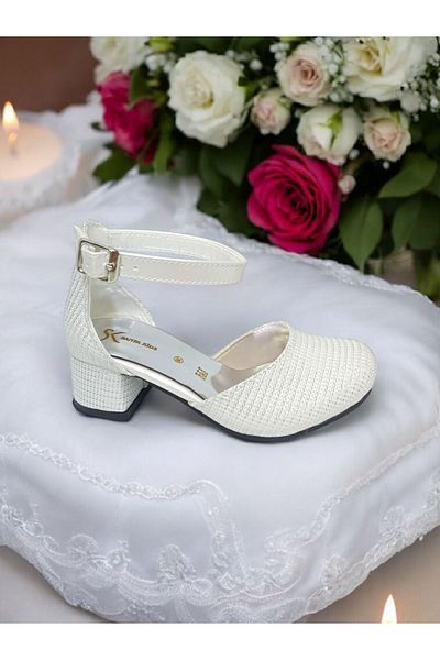 PATİK BEBE Set rochie de seara pentru fete cu sclipici alb si pantofi cu toc patrat