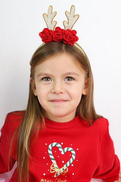 Le Mabelle Red Rose Detailed Stag Horn Girl's Crown