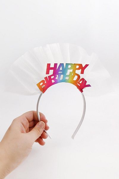 Le Mabelle Λευκό τούλι Happy Birthday κορώνα για κορίτσι